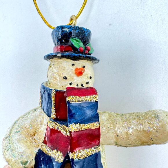 Set Of 3 Hand-Painted Snowman Christmas Ornaments Glitter Accents Hanging String - Picture 4 of 11